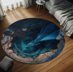 tapis rond dragon or floral moderne polypropylène noir gris bleu doré vertextérieur salon chambre