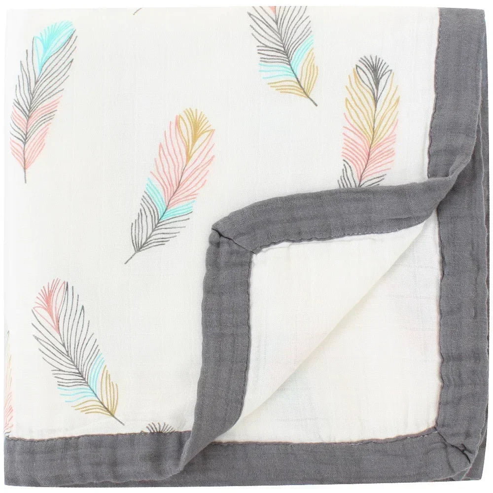 couverture bébé deux couches coton bambou motif floral moderne opacité verte blanc roseclair