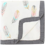 couverture bébé deux couches coton bambou motif floral moderne opacité verte blanc roseclair