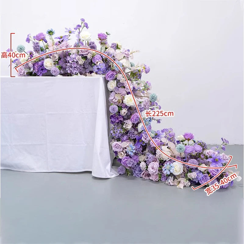 guirlande florale artificielle violette décoration mariage anniversaire extérieur moderne 40x225cm transparente festive