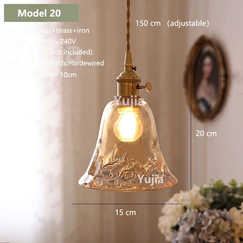 suspension lumineuse vintage transparente relief doré éclairage rétro chambre salon