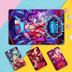 autocollant carte bancaire hazbin personnages dessin animé bleu violet rouge pop art