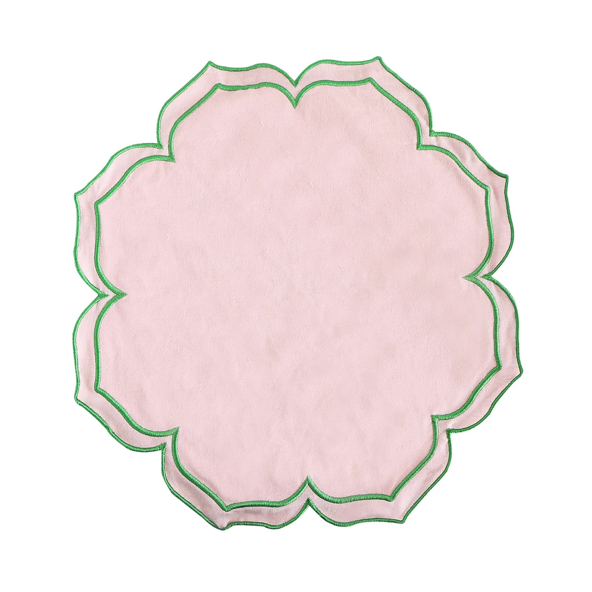 serviettes table carrées coton lin brodé motif floral rose clair vert classiques
