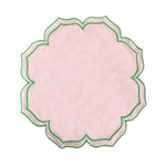 serviettes table carrées coton lin brodé motif floral rose clair vert classiques