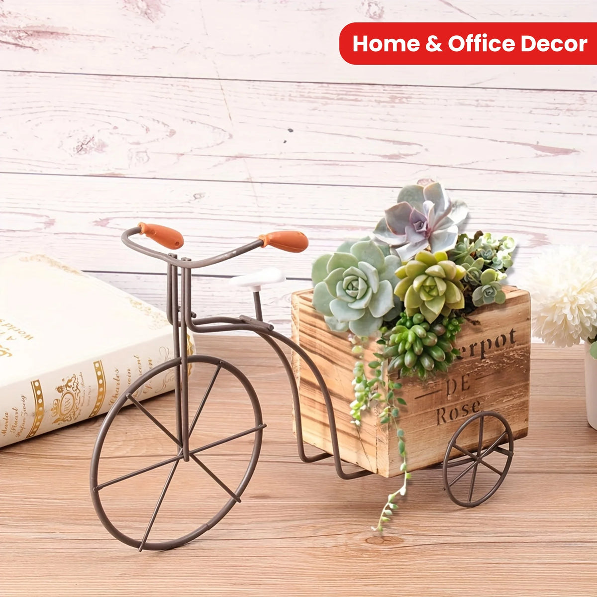 support plante vélo bois métal vintage pot fleur décoration maison