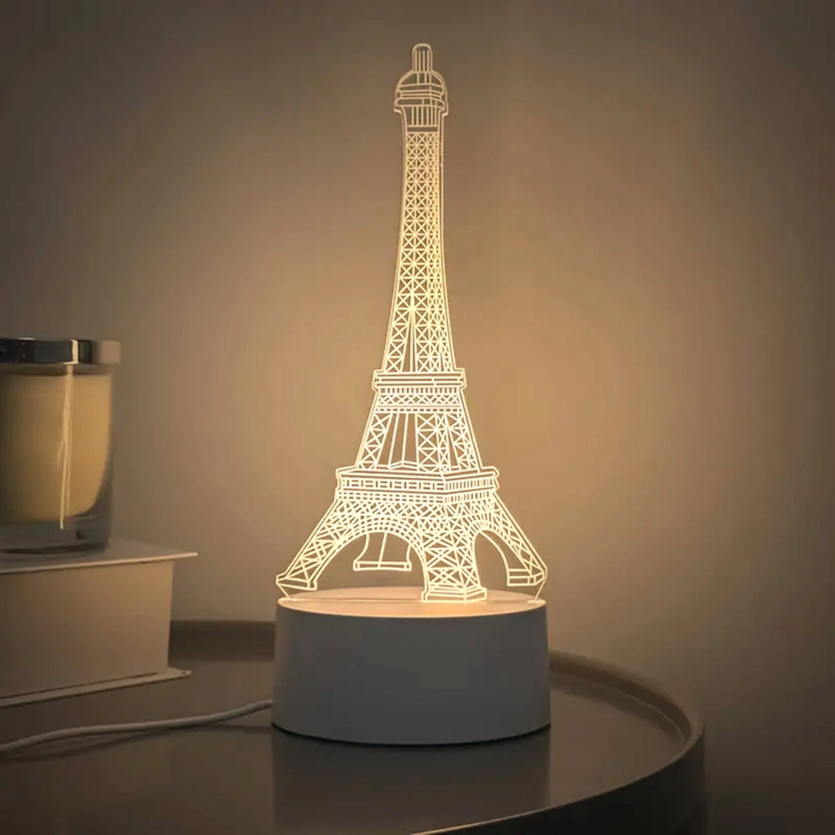 lampe led 3d tour eiffel blanc moderne sans fil usb charge