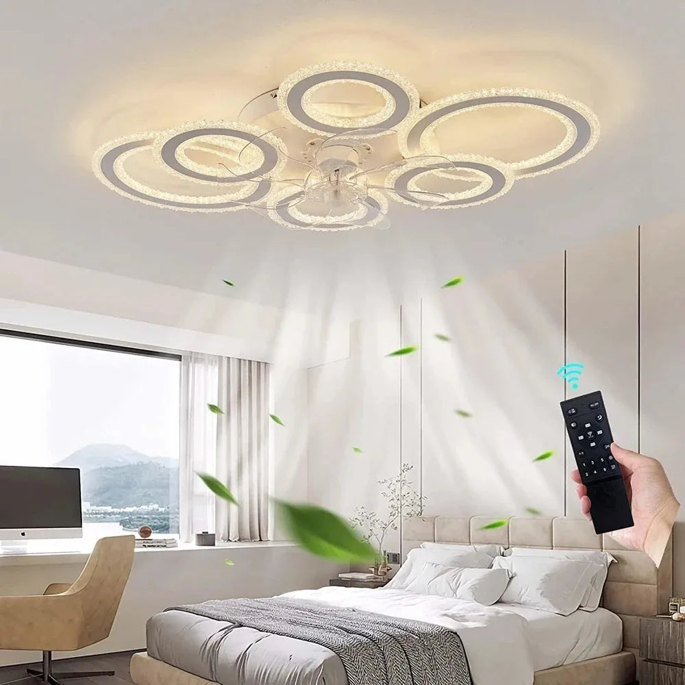 ventilateur led moderne blanc lumières télécommande strass circulaire 2000 82000 lumens