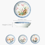 service thé traditionnel céramique émaillée fleurs papillons artisanal blanc bleu vert rose brun