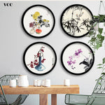 cadres photo ronds bois moderne décor murale motifs floraux animaux noir blanc verte