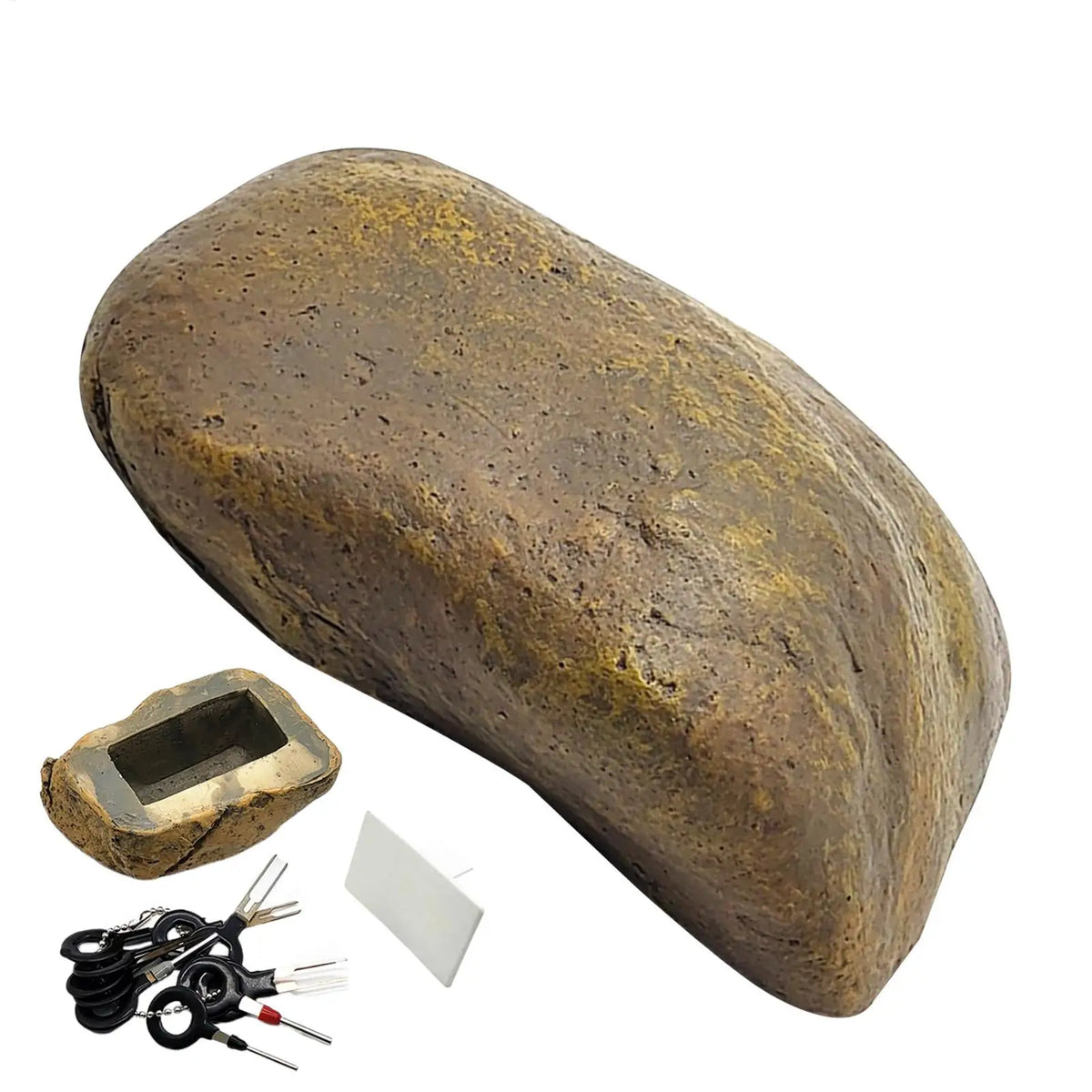 cache clés marron pierre naturelle compartiment secret ciseaux carte blanche extérieur adhésif sécurisé deco