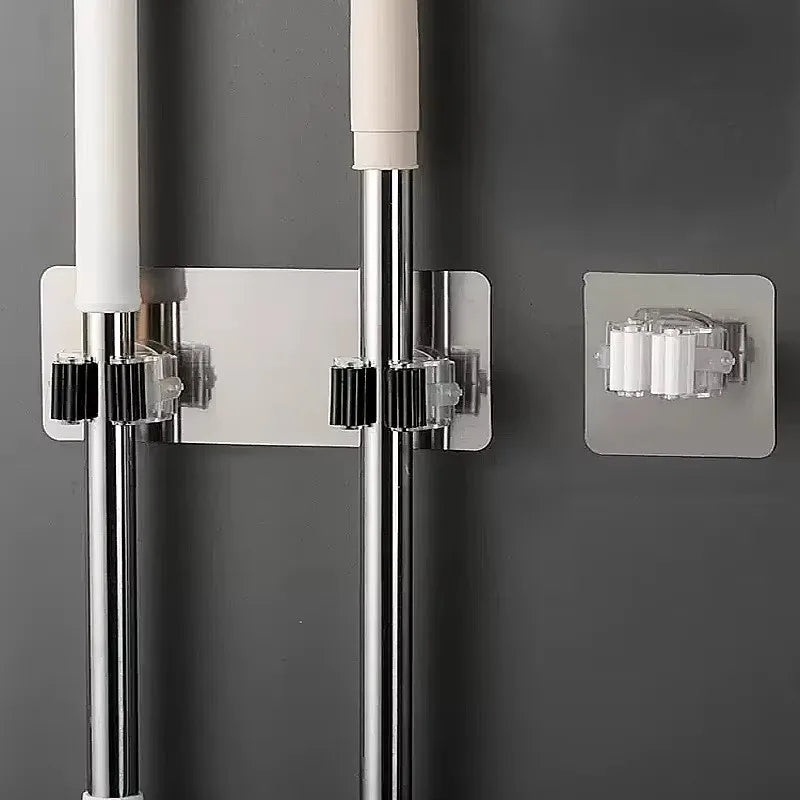 porte balai mural adhésif blanc noir moderne support outils cuisine salle bains