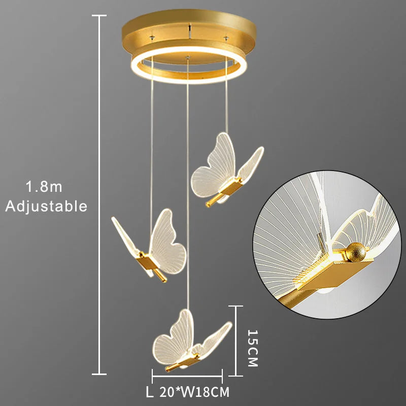 lampe suspendue papillon moderne blanc doré cristal transparent vis fixations