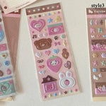 stickers 3d bulles kawaii animaux coeurs étoiles maison ours chauves souris pompons cloches journal