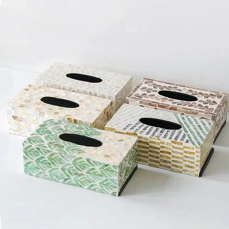 boîte mouchoirs mosaïque coquillages blanc beige moderne salon