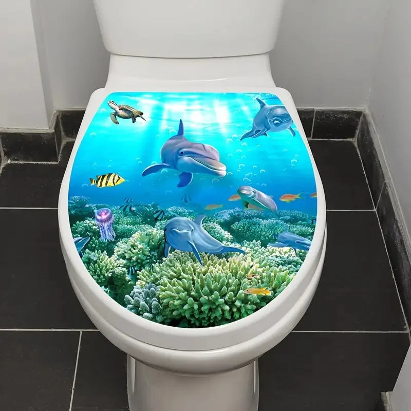 autocollant sous marin dauphins poissons coraux toilette moderne pvc adhésif bleu vert blanc