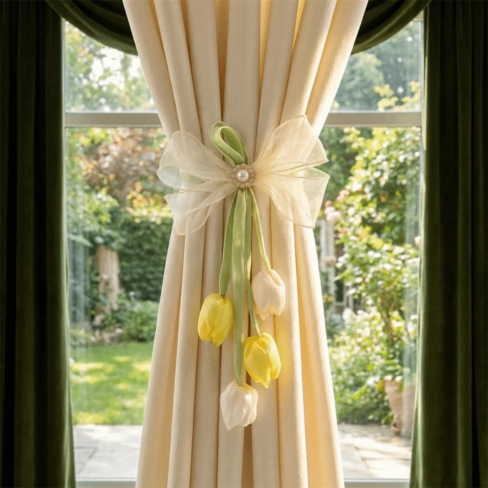 ruban fenêtre décoratif tulipes fleurs blanc vert bleu jaune rose fixe translucide polyester
