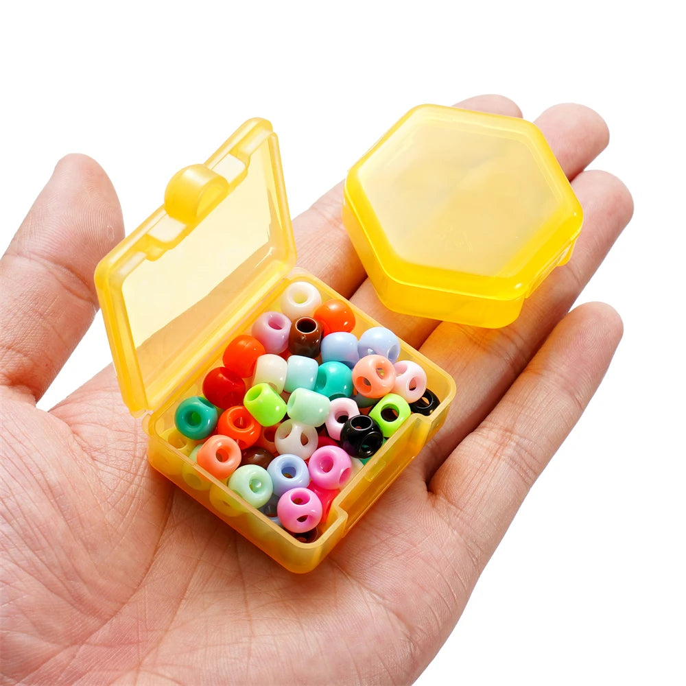 boîtes rangement hexagonnelles modernes transparentes clips colorées bleu noir vert orange violet rouge 42x46mm