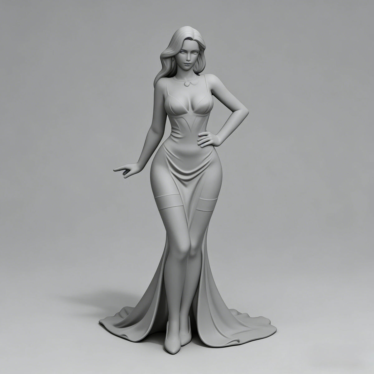 statue blanche classique décolleté jupe longue collier rouge jaune violet chambre salon