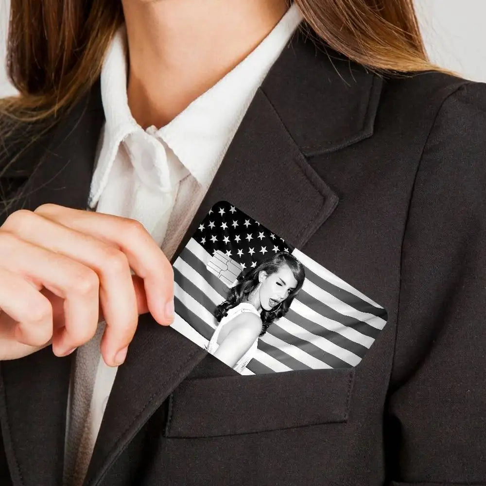sticker carte crédit noir blanc drapeau américain personnalisable moderne réutilisable