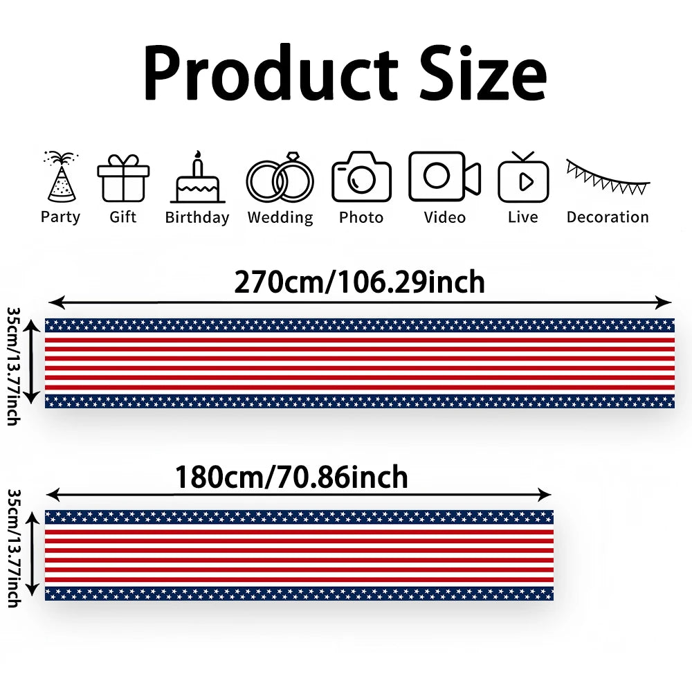 table runner polyester rouge blanc bleu motifs rayés étoiles drapeau américain anniversaire fête indépendance