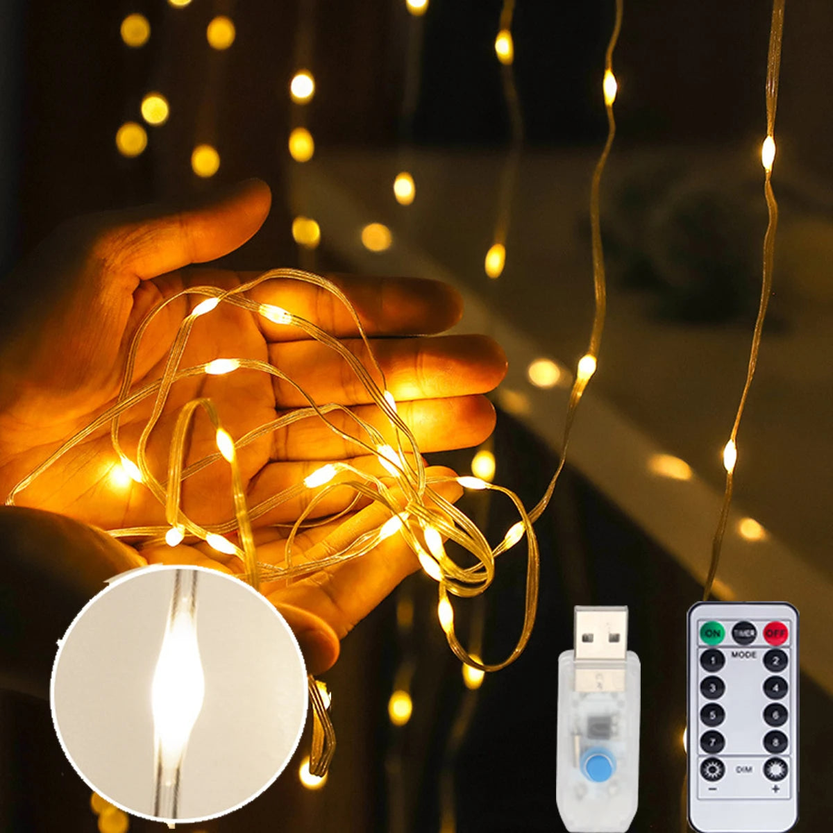 guirlande lumineuse led blanc chaud moderne 100 led 3m 1m controleur usb
