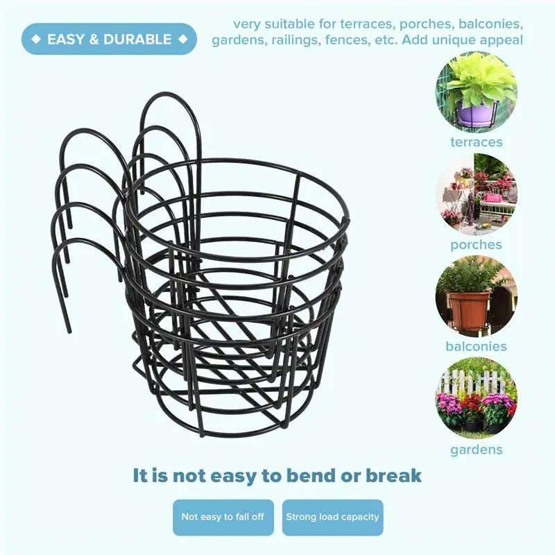 supports pots fleurs suspendus noir structure fil fer balcon industriels minimalistes
