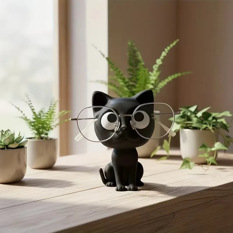 statue chat noir moderne décoration texture lisse opacité 8cm lunettes