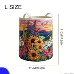 panier linge pliable multicolore paysage floral moderne anneaux métalliques poignées réutilisable polyester chambre enfant