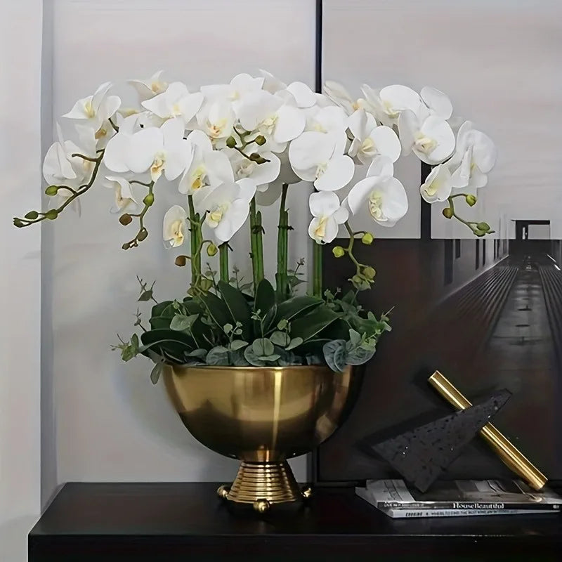 Orchidées artificielles blanc fleurissantes modernes décoration intérieure élégante vase doré maison mariage