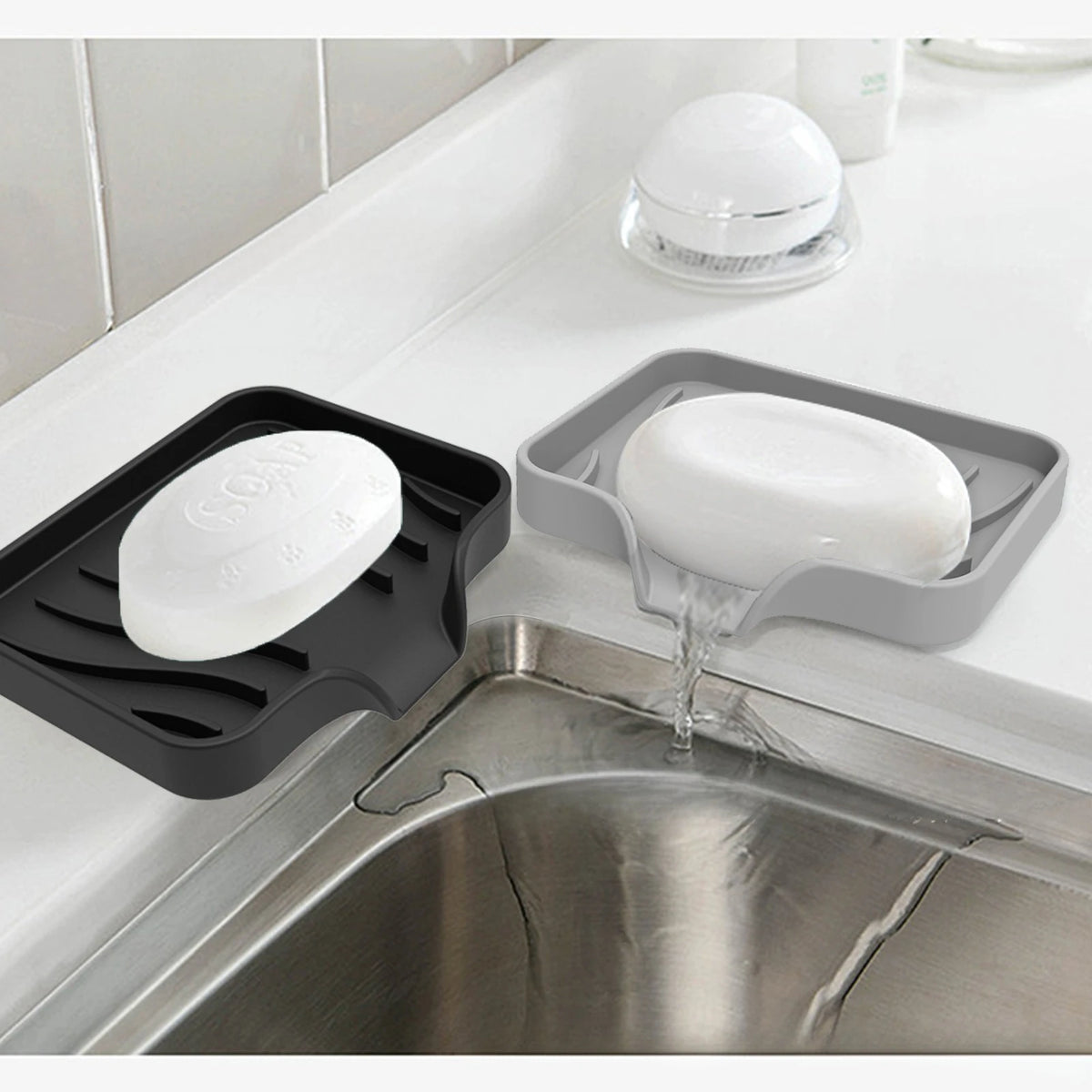 support savon silicone rayures ondulées moderne adhésif sans perçage vert gris rose blanc noir