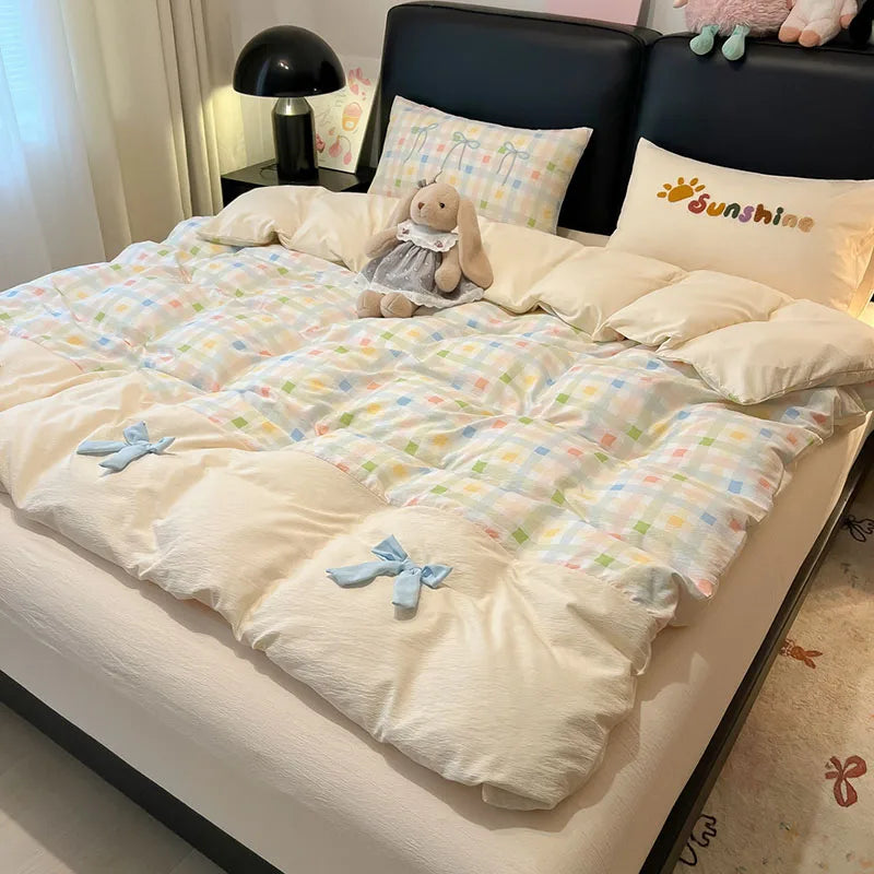drap housse coton brodé couleurs vives motif points enfant oreiller sunshine chambre fille
