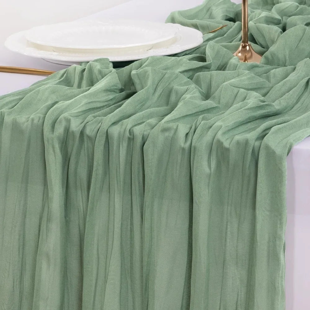 ruban table vert olive crêpe plissé classique élégant imperméable réutilisable mariage fête banquetôtelextérieur 90x180cm