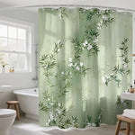 rideau douche moderne vert clair branches bambou fleurs opaques 120x180cm 150x180cm 180x180cm 90x180cm