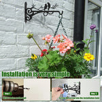 support plante suspendu oiseaux stylisés motifs floraux vis mural noir artisanal