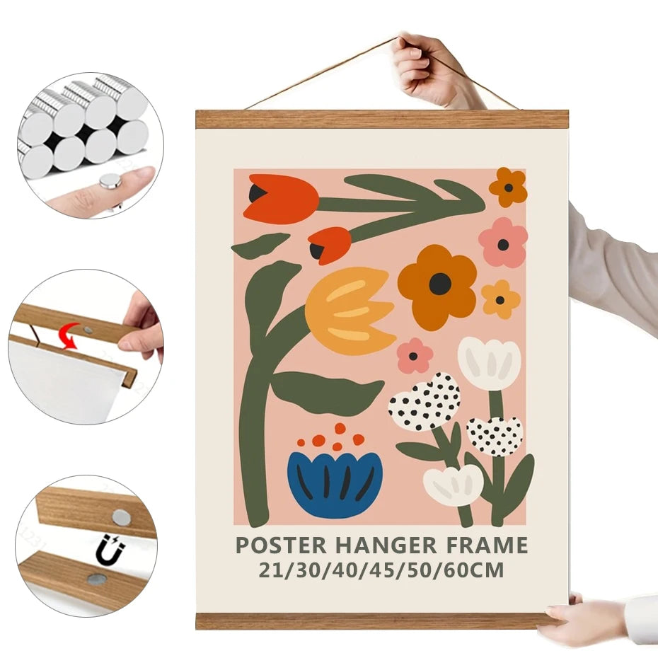 cadre bois moderne affiche floral ruban adhésif 21cm 30cm 40cm 45cm 50cm minimaliste salon