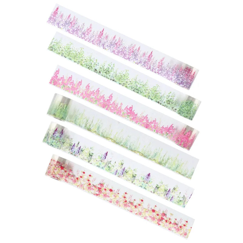 ruban decoratif floral multicolore fleurs suspendues adhesif decoration romantique feuilles vert violet blanc