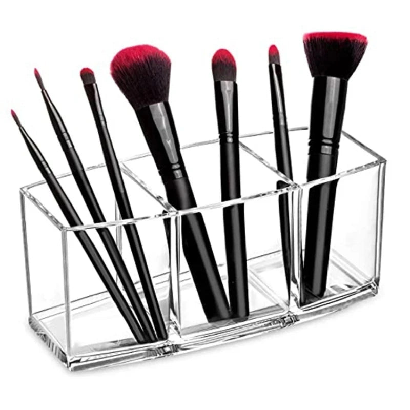 organisateur maquillage transparent rayures clips moderne bouteilles pinceaux cotons tiges