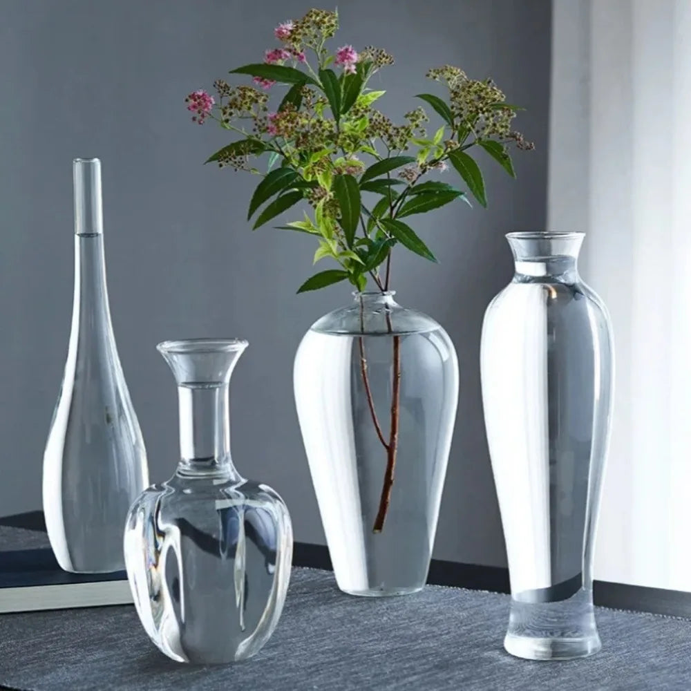vase verre transparent minimaliste japonais fleurs branches feuilles