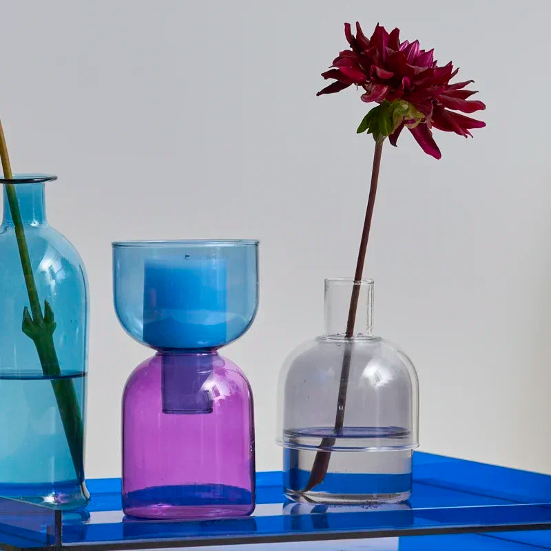bougeoir vase transparent moderne vert marron bleu violet jaune rose