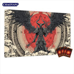 tapis jeu gothique art personnages ailes cartes rouge noir gris