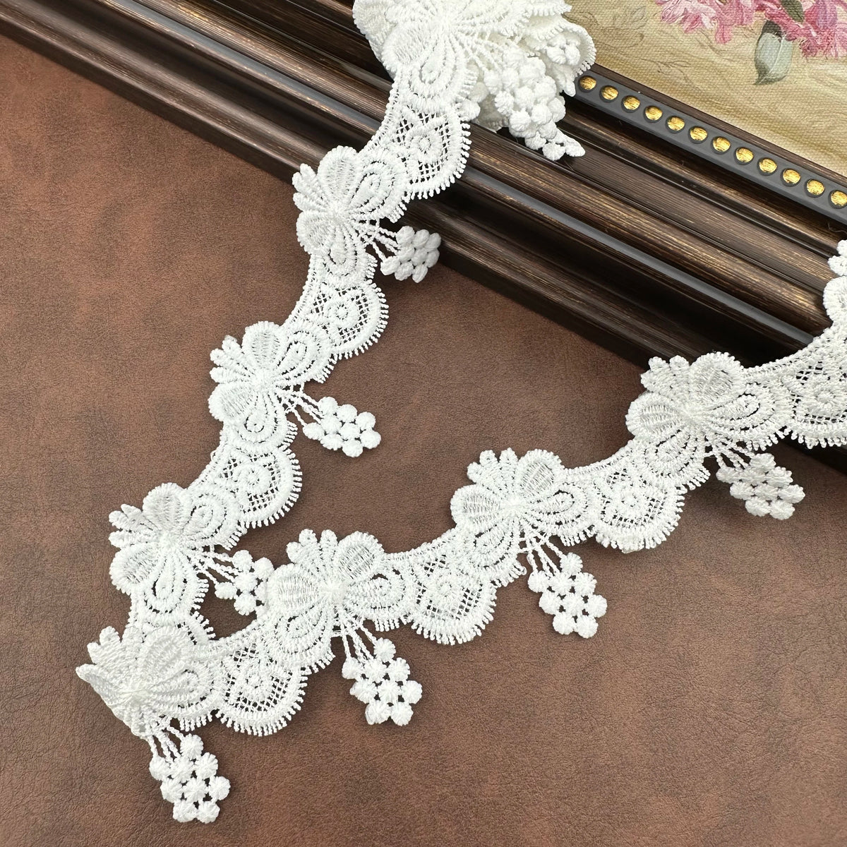 ruban dentelle blanc motif floral mariage largeur 1.97in polyester élastique robes décorations textiles maison