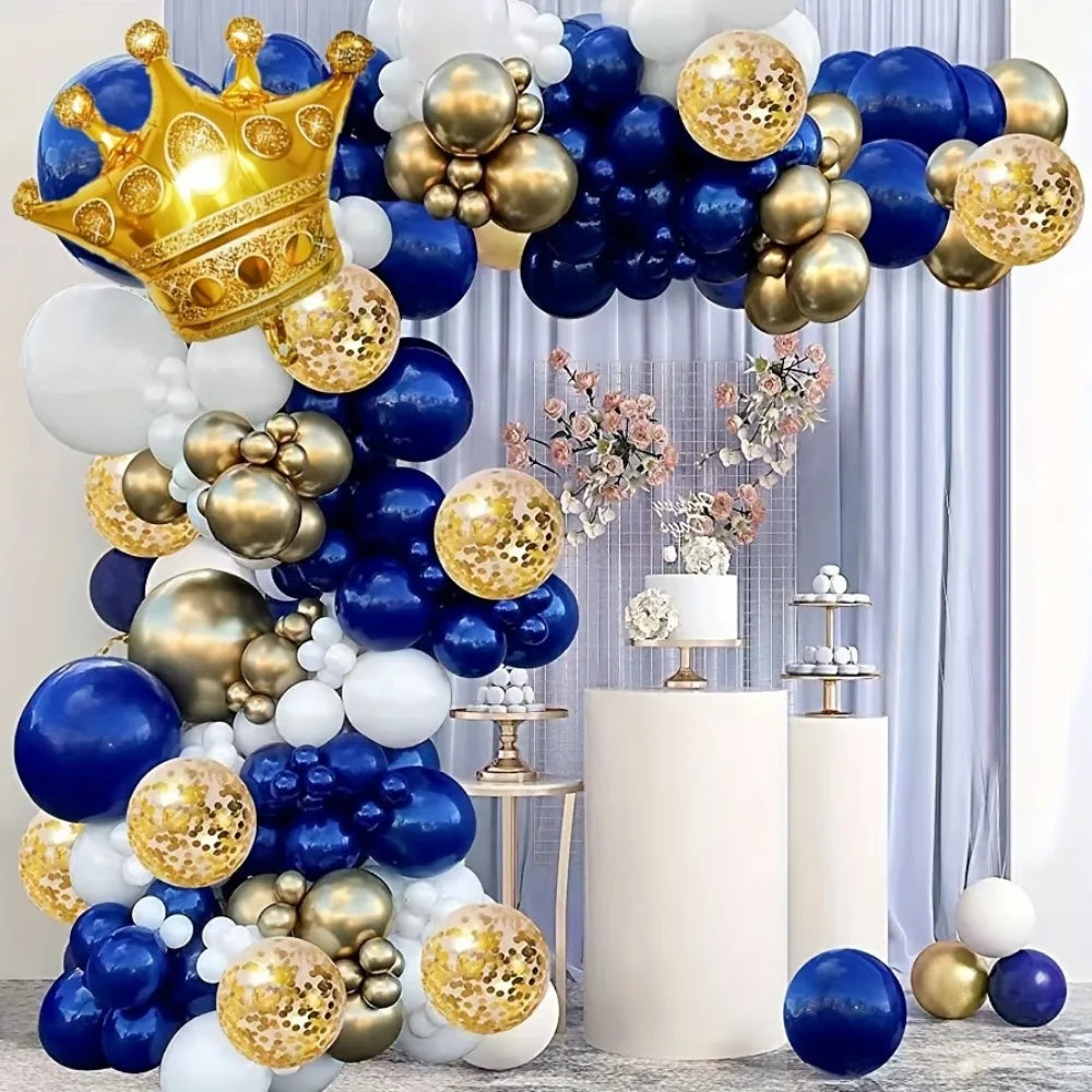 Guirlande ballons bleu et or 149 pièces vue d'ensemble
