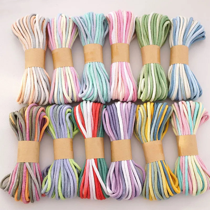 corde coton 10mètres 3mm rayures horizontales rose blanc gris vert bleu orange jaune texturée