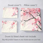 ensemble literie floral housse couette taies oreiller fleurs cerisier printemps moderne blanc rose noir