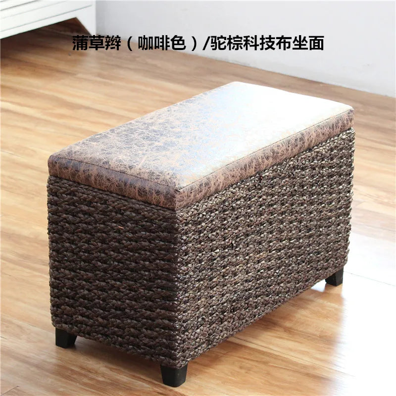 banc rangement moderne rotin coussin amovible rangement chaussures sous siège minimaliste