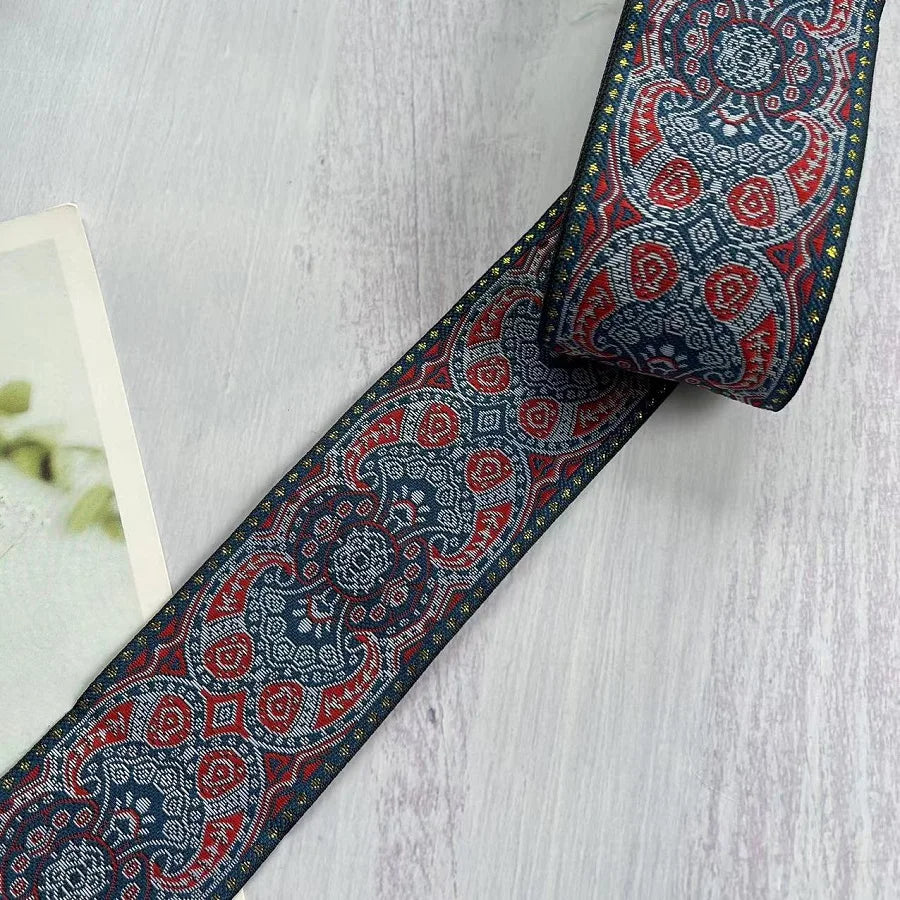 ruban polyester largeur 5cm motifs fleurs broderies couleurs noir bleu vert orange élégant rideaux