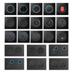 interrupteur tactile mural moderne 86mm noir bleu clair finition brillante
