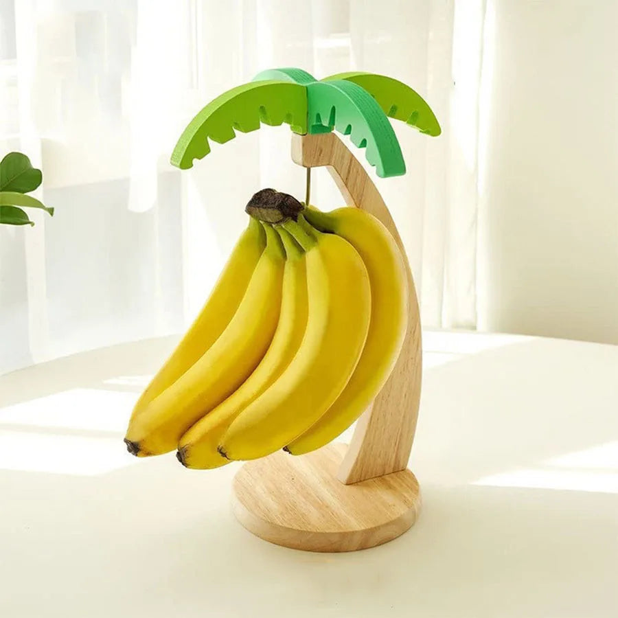 porte bananes suspendu bois feuilles vertes fruits décoratif tropical étagère cuisine
