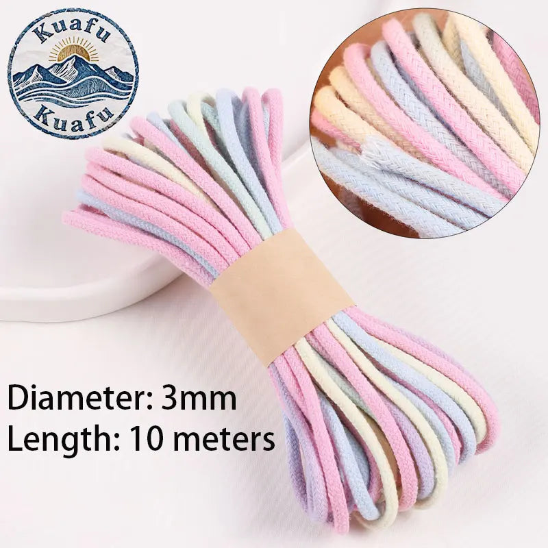 corde coton 10mètres 3mm rayures horizontales rose blanc gris vert bleu orange jaune texturée