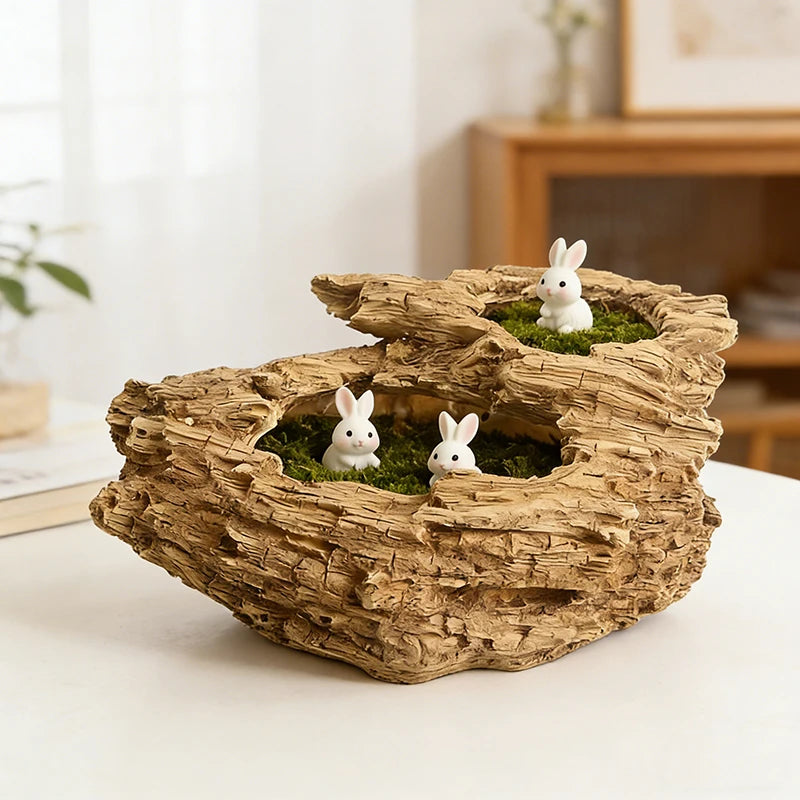 pot résine imitation écorce tronc arbre plantes succulentes mousse rustique nature zenintérieur opalescent figurines